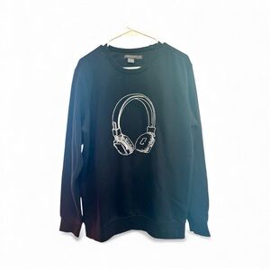 French Connection Black Sweatshirt with Headphones Design Medium